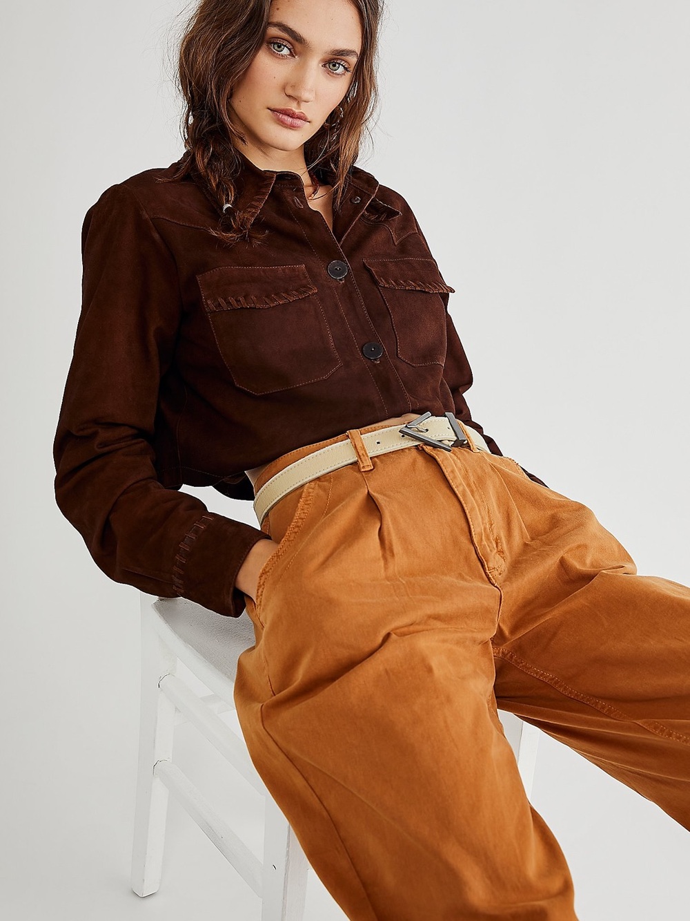 Free People x Brenda Knight Suede Lambskin Chocolate Brown Cropped Jacket - Picture 3 of 10
